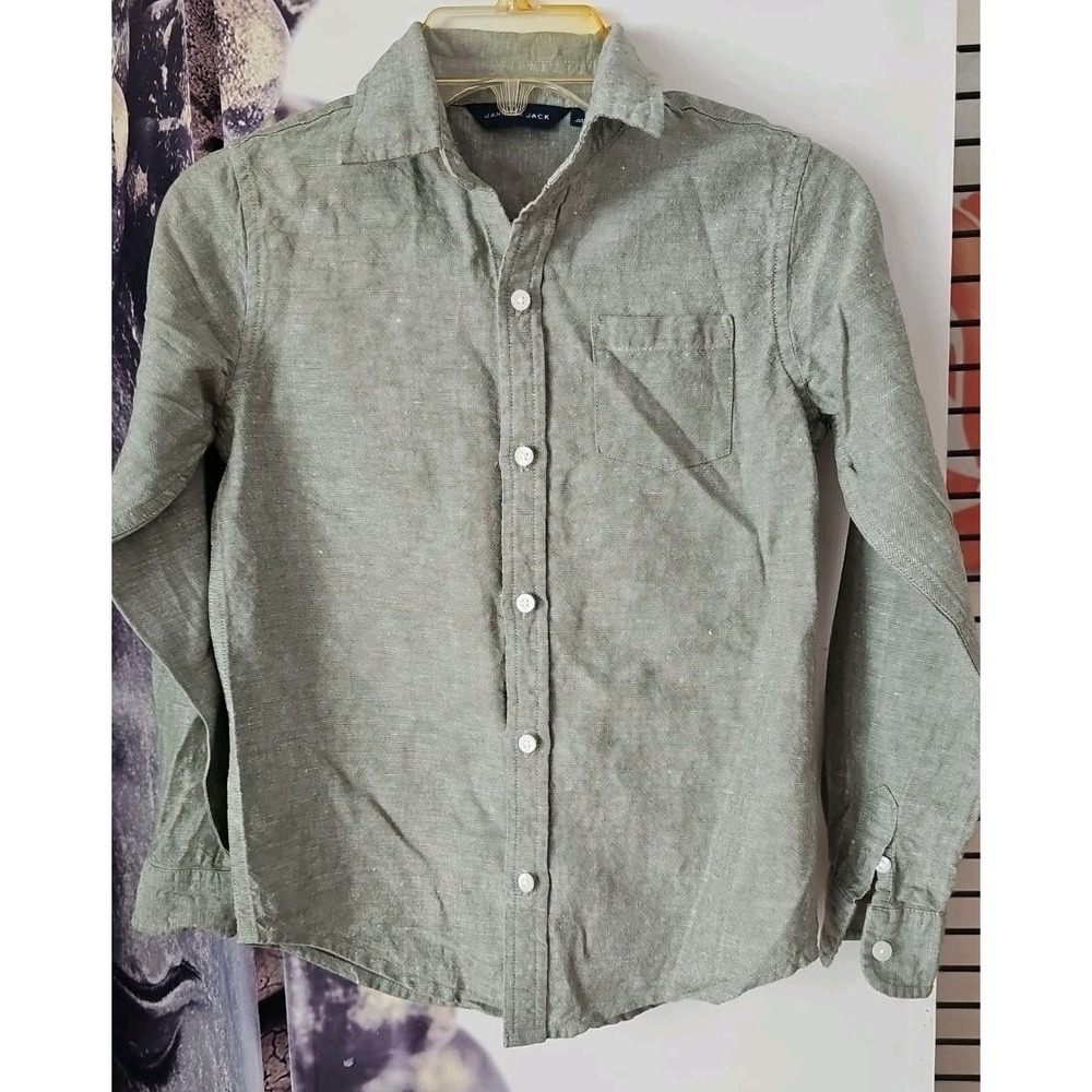 Janie‎ And Jack Boys Size 3 Linen Long Sleeve Button Up Casual Sage Green Shirt